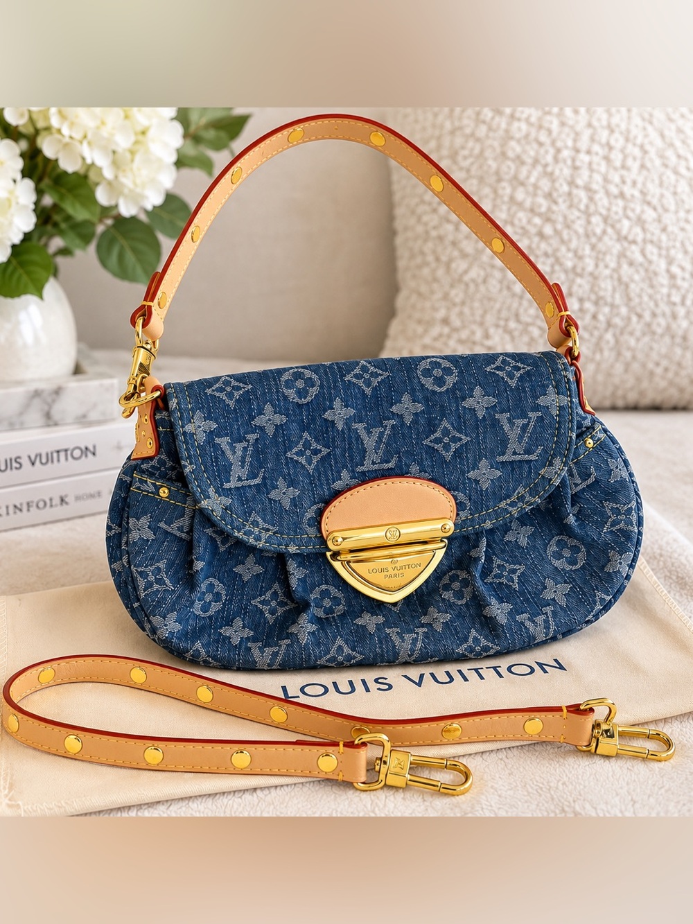 Louis Vuitton Sunset Blue Monogram Denim Shoulder Crossbody Bag w/Dust Bag EUC